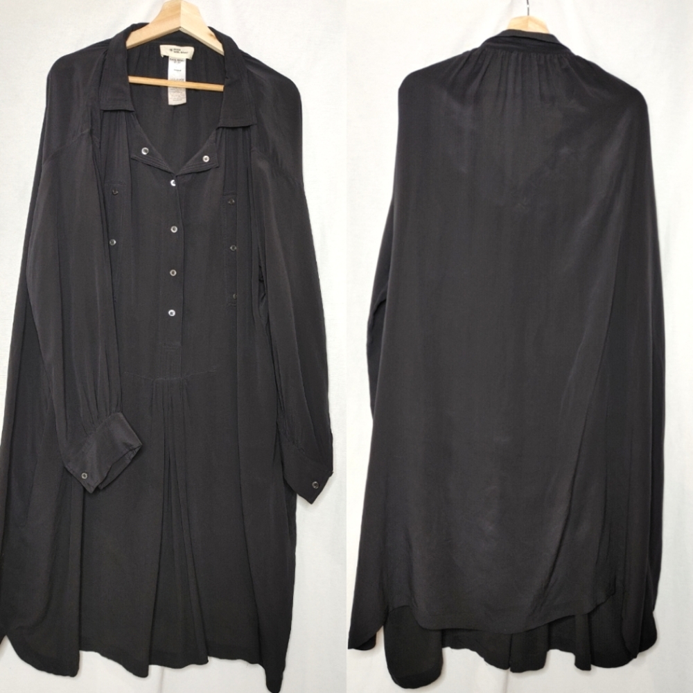 Isabel Marant Etoile Shirt Dress Black Silk Long Sleeve One Size Drape Popover M